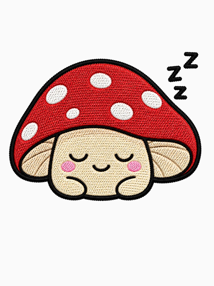 Sleepy Mushroom Kawaii Embroidery Patch Illustration by ColorSplash123