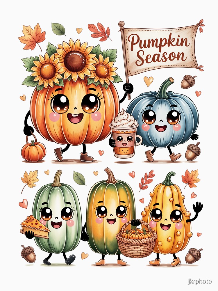 Kawai Animated Pumpkins Celebrating Fall by jkrphoto