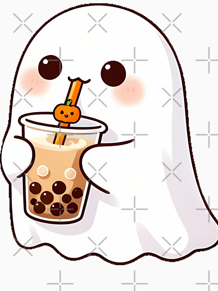 Cute Ghost with Iced Boba Coffee Icon by pumsquare
