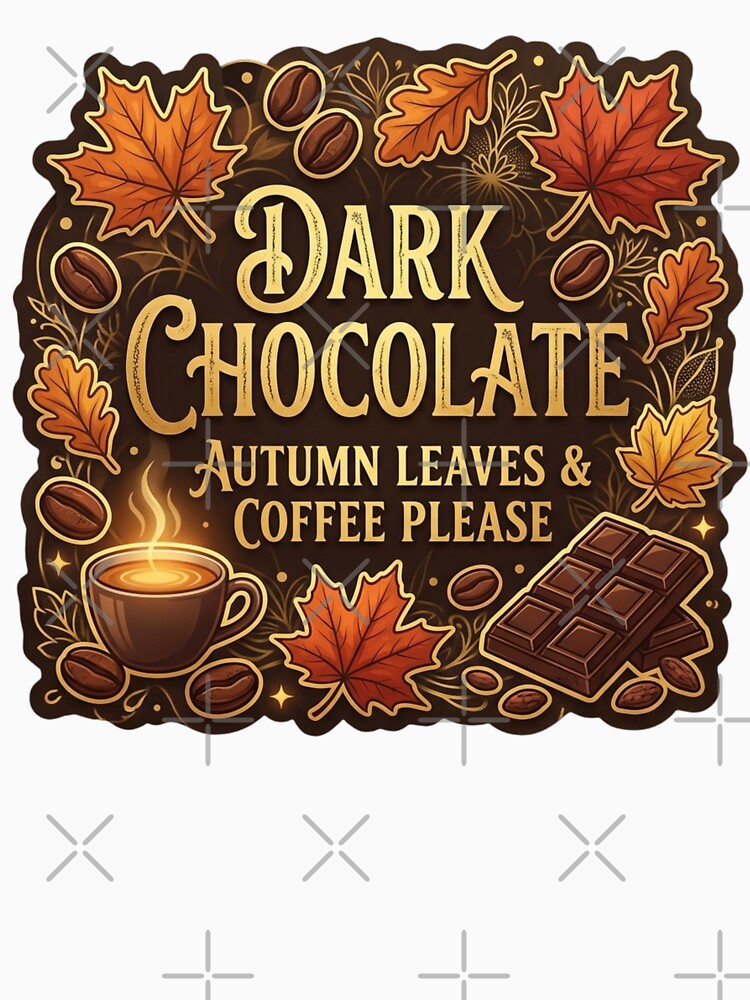 Dark Chocolate Autumn Leaves and Coffee Fall Season Slogan by KreatoLab
