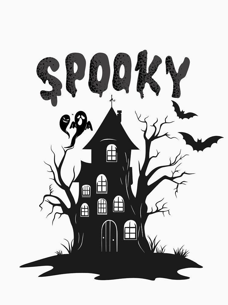 Spooky Haunted House Ghost Bat Halloween Illustration by BigDigital
