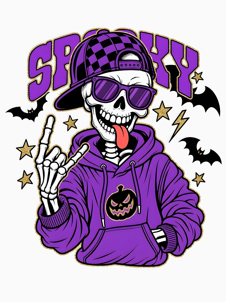 Spooky Skeleton Boys Halloween Purple Skater by KroghDs