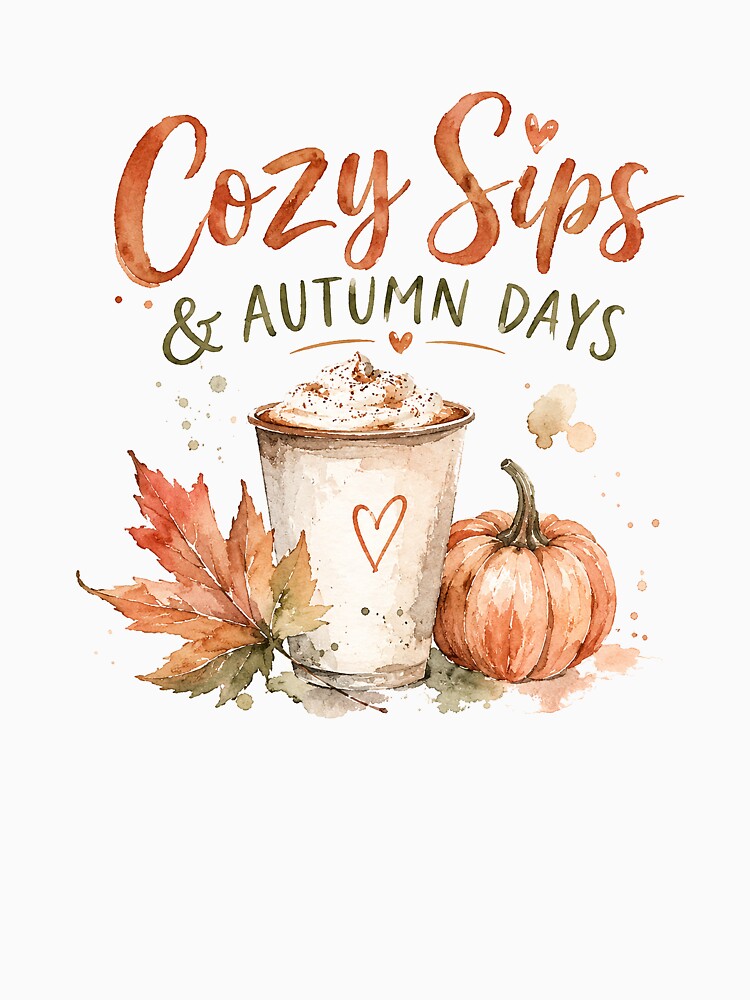 Cozy Sips & Autumn Days – Watercolor Fall Coffee & Pumpkin Design by Verycutethings
