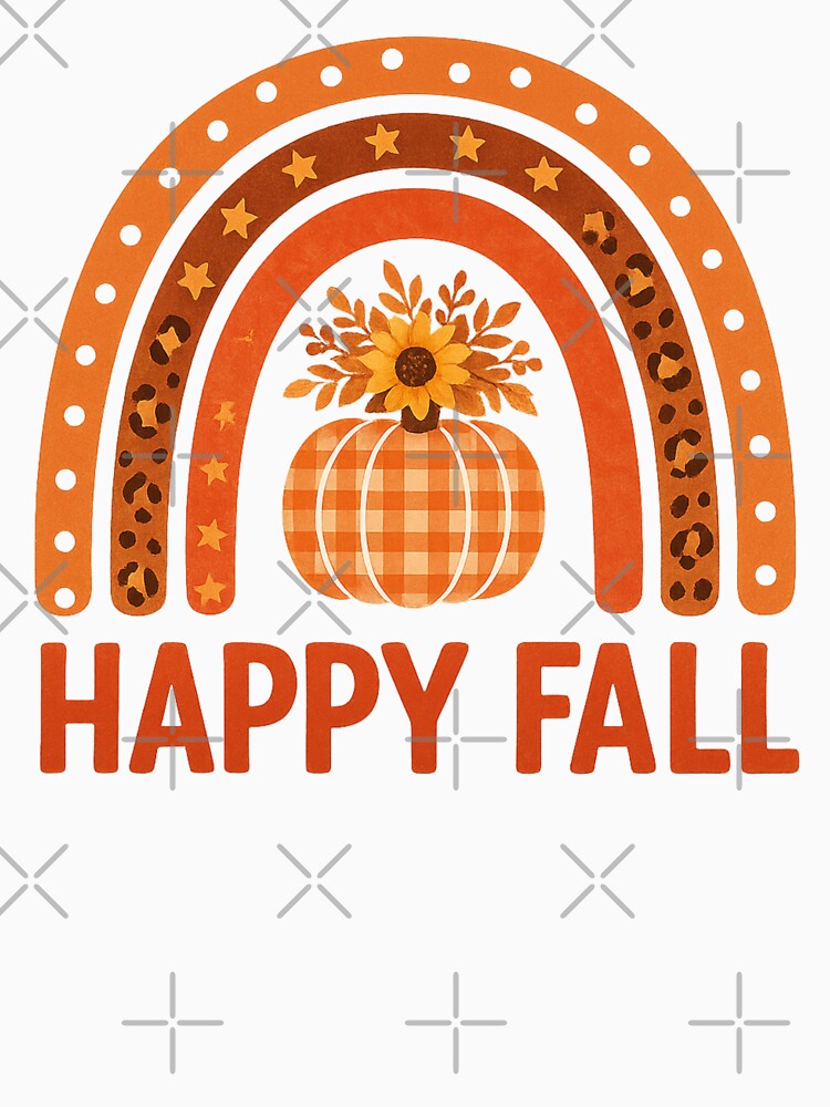 Happy Fall Boho Rainbow with Plaid Pumpkin by Adrian Kane