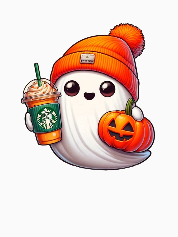 Sheet ghost with coffee wearing Bennie Jack o lantern by Halloween  Time