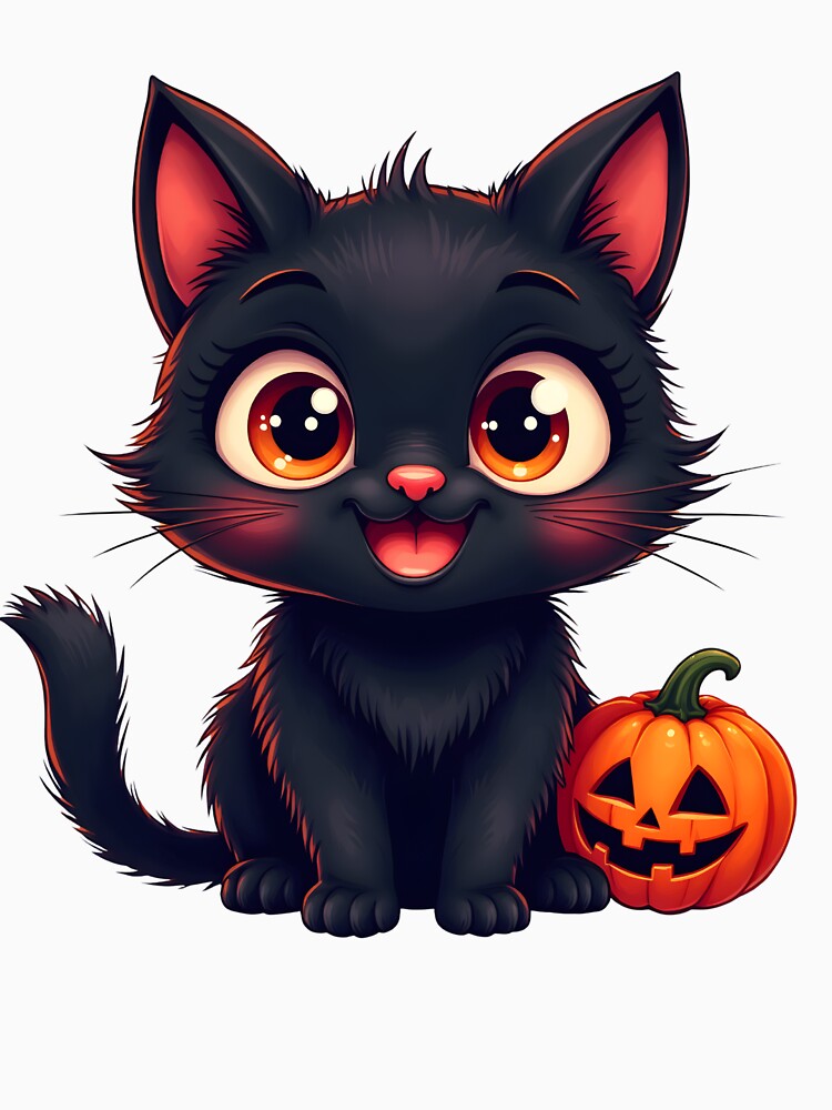 Retro Cartoon Halloween Cute Black Cat by FunCartoonSpot