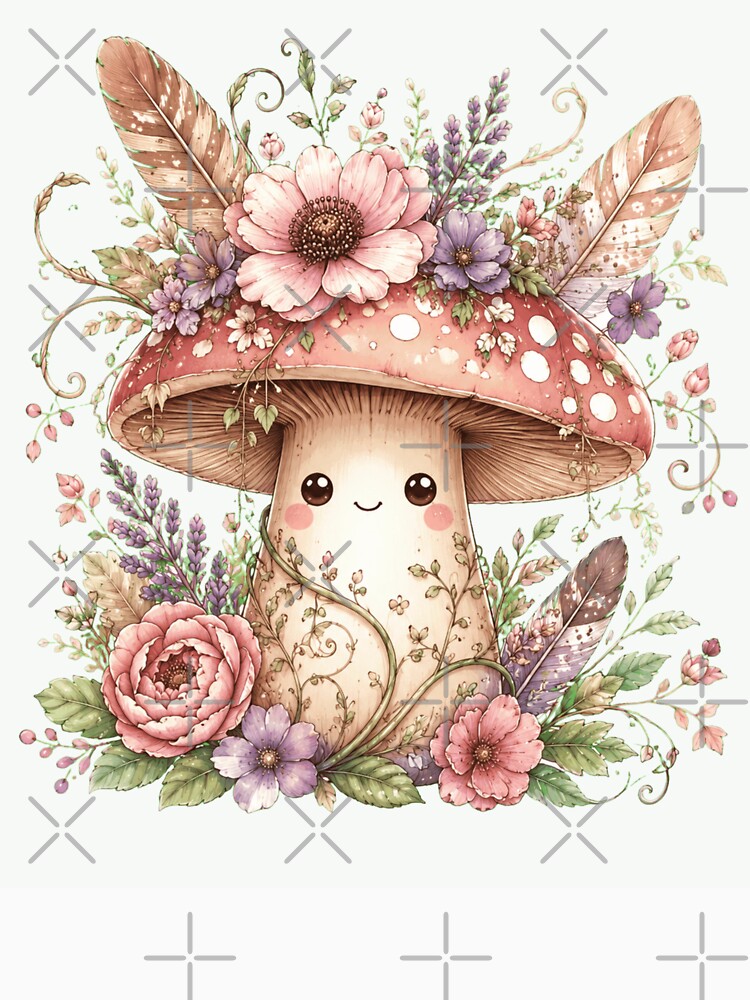 Cottagecore Cute Mushroom Spirit Floral Crown Watercolor by NuniDesigns