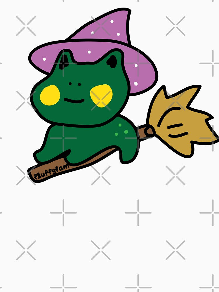Cute frog wizard riding broom stick by fluffyfamcraft