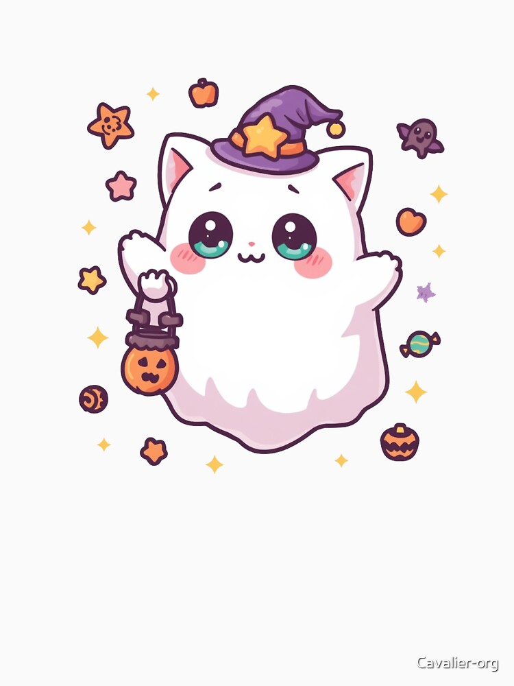 Cute Ghost Cat – Kawaii Halloween Magic by Cavalier-org
