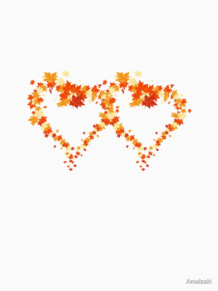 Autumn leaves pattern through hearts on cream back ground -  Autumn leaves detail pattern - Autumn leaves pattern orange by Amalzaki