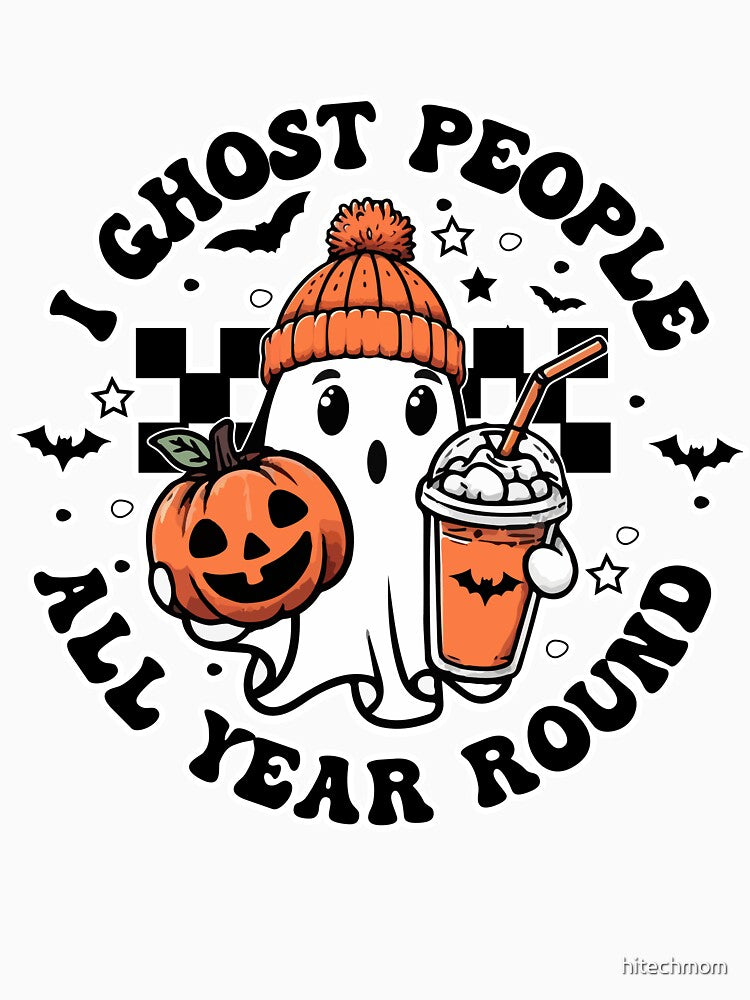 Pun-kin Spice and Ghostly Delights - Cute halloween ghost with iced coffee and pumpkin by hitechmom