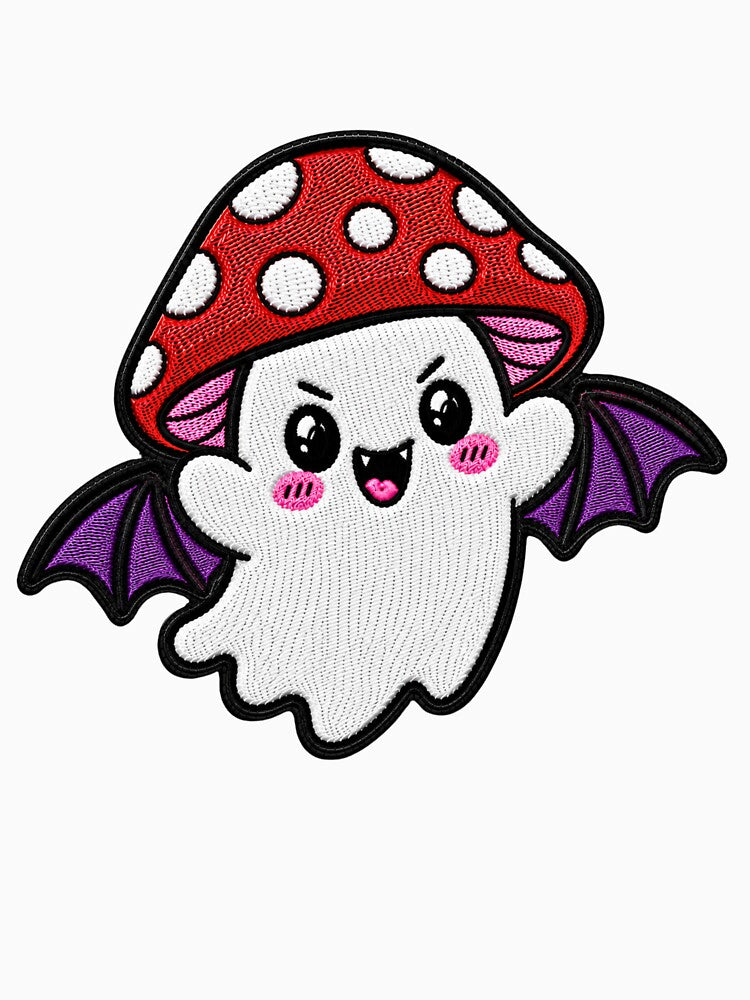 Cute Bat Ghost Kawaii Embroidery Patch Design Mushroom Boo by ColorSplash123