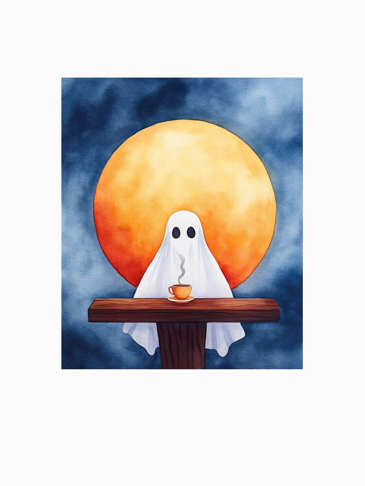 Ghost Enjoying Coffee Under Full Moon by WPCreator