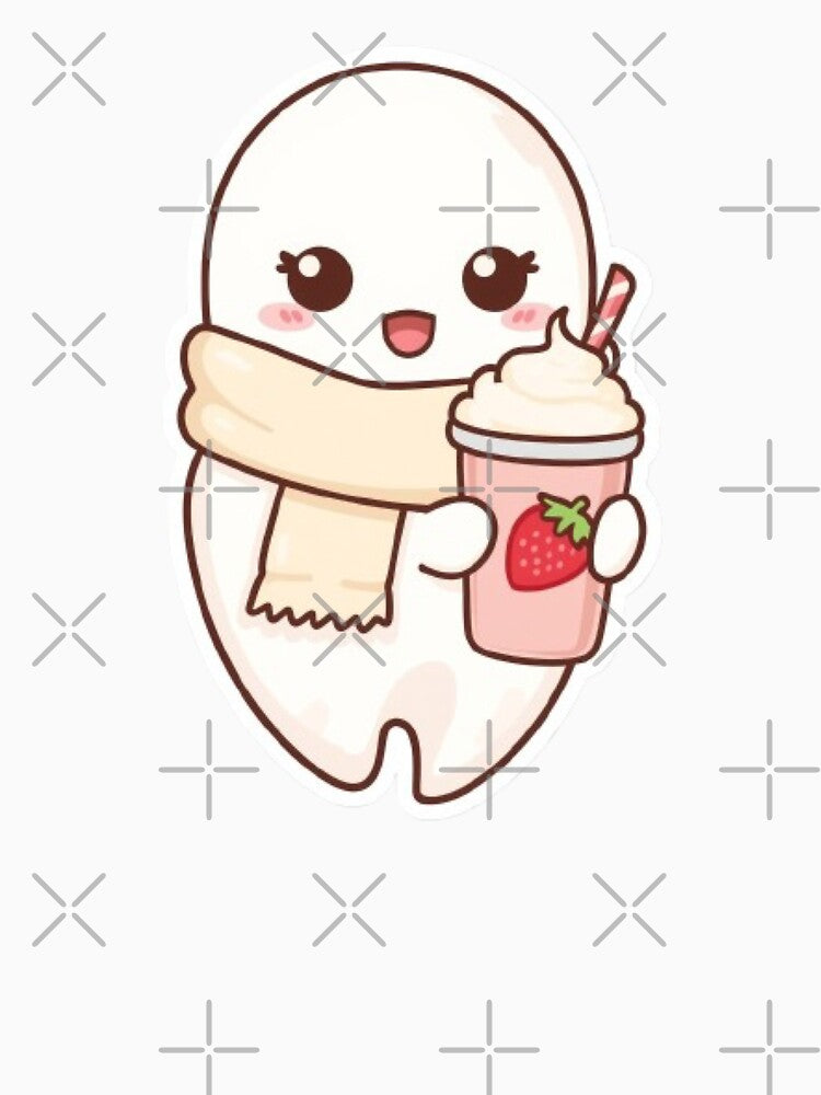 Pastel Cozy Ghost with Coffee | Adorable Kawaii Ghost Sticker by Stylestickers55