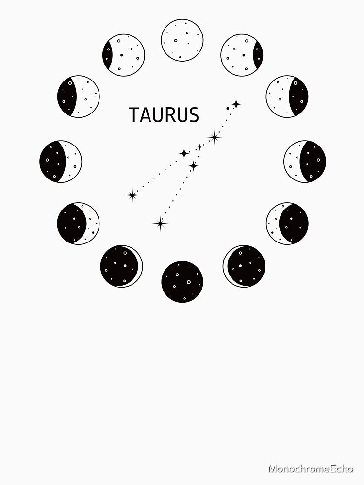 Moon phases and zodiac constellation Taurus by MonochromeEcho
