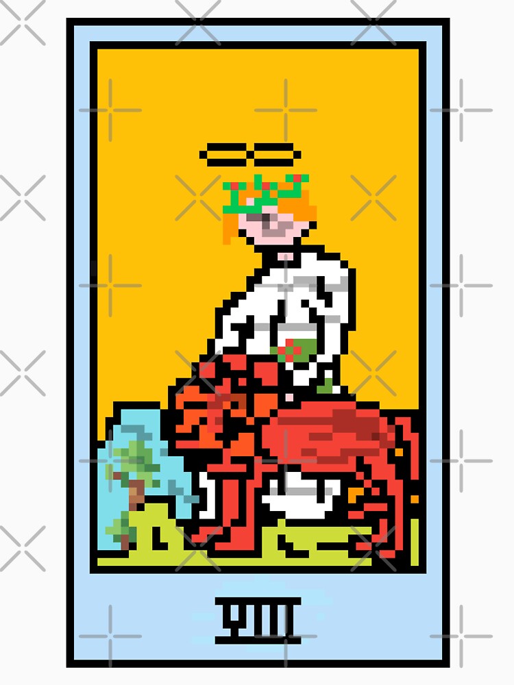 Wait, is this pixel art tarot? White - Major Arcana 'The Strength' (Design for T-shirt, stickers and other accessories) by Pixel Waite