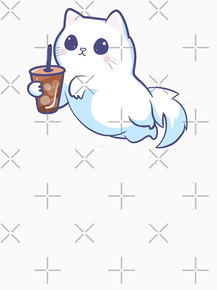 Cute Ghost Cat With Iced Coffee by KilkennyCat Art