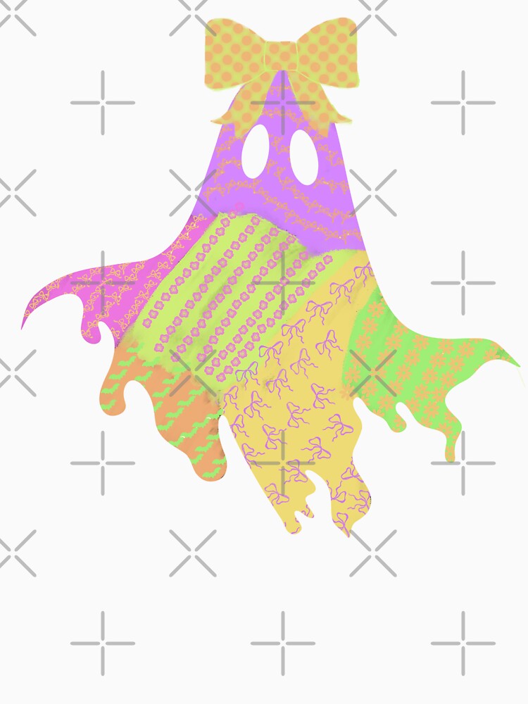 Pastel Ghost with Bow Cute Kawaii Halloween Patchwork Design by baucestudio