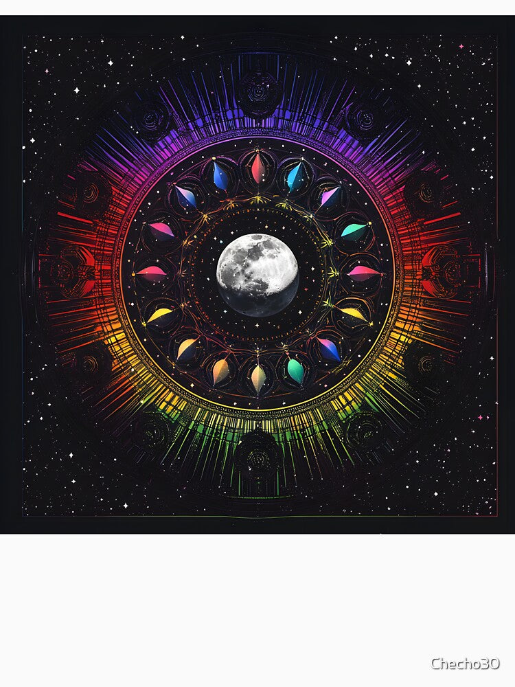 3d Render: Moon Phases Mandala, Vibrant Rainbow by Checho30