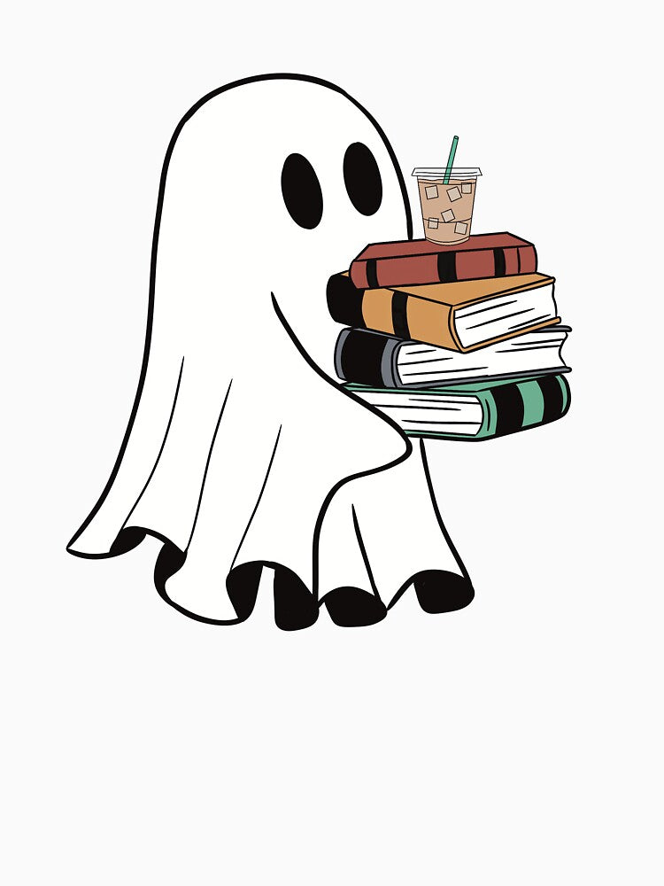 Ghost with books & iced coffee by cjharbor