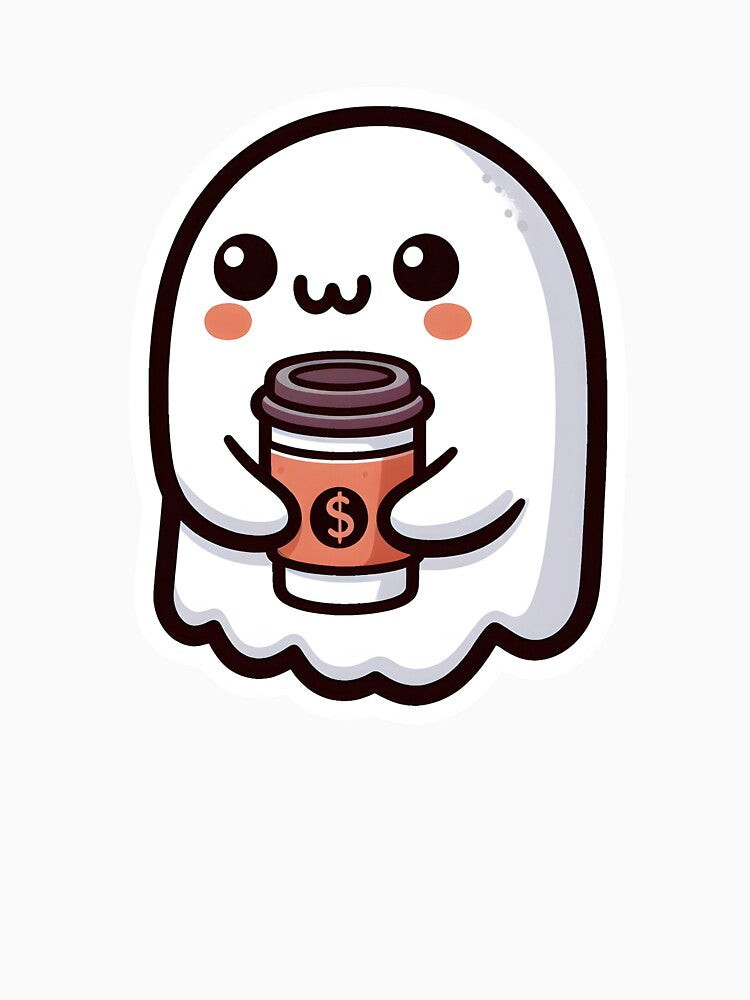 Cute Spooky Ghost Holding Coffee Cup – Kawaii Halloween Coffee Lover Illustration by Lu7u