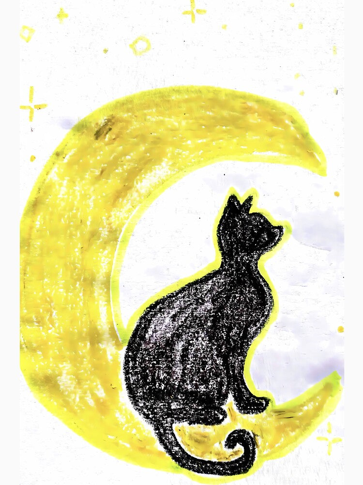Black Cat Sitting on Crescent Moon by MagicYana