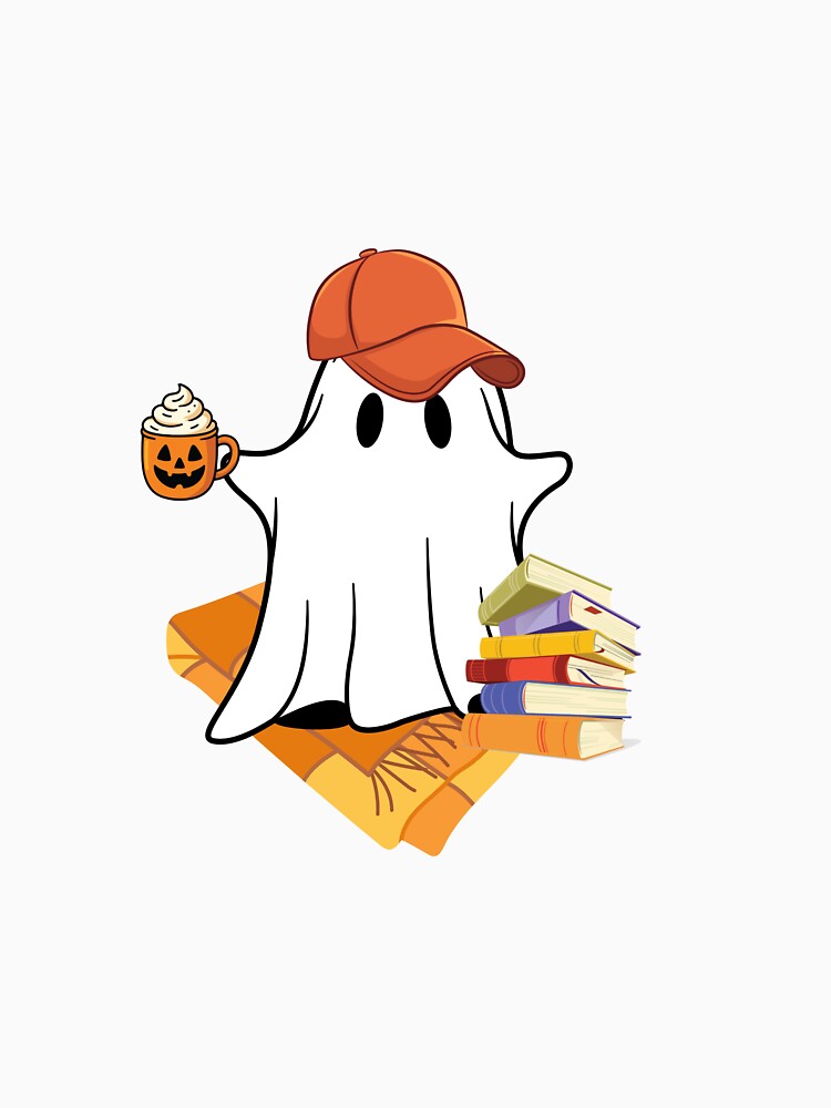 Cool Ghost with Coffee and Books for Halloween by Asidesign