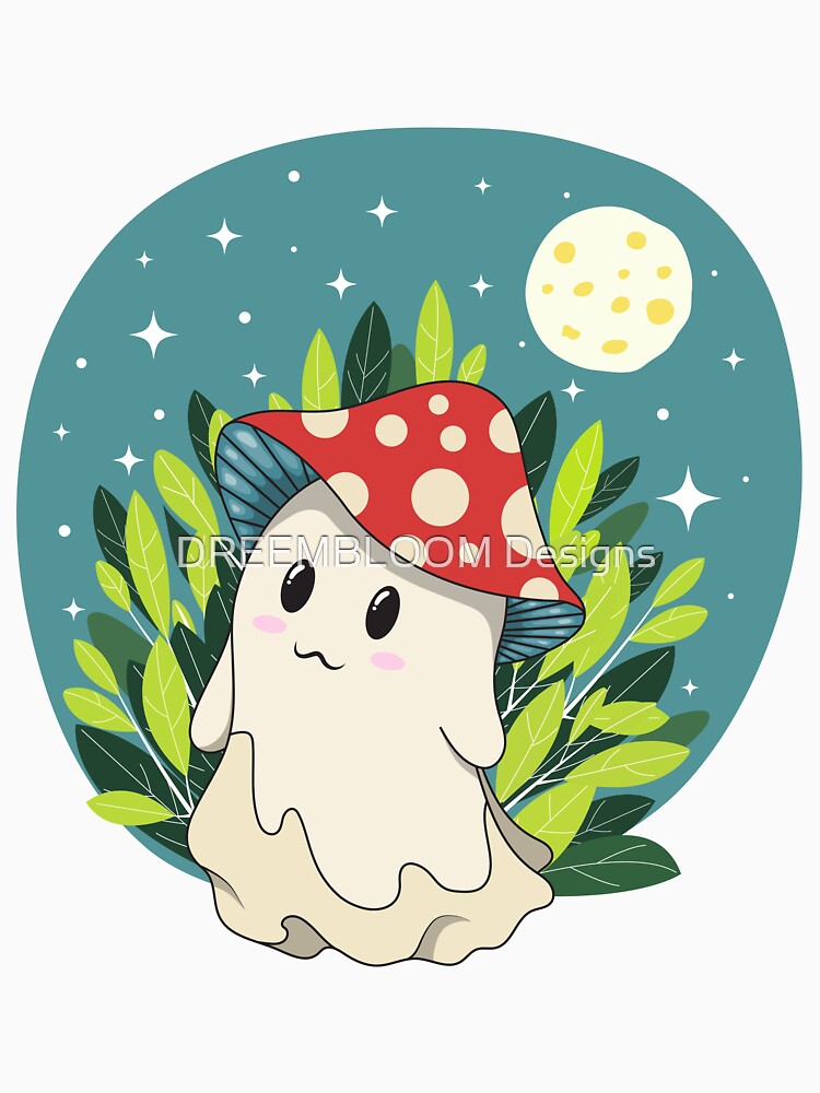 Spooky Cute Tiny Ghost Mushroom in the Beautiful Night by DREEMBLOOM Designs