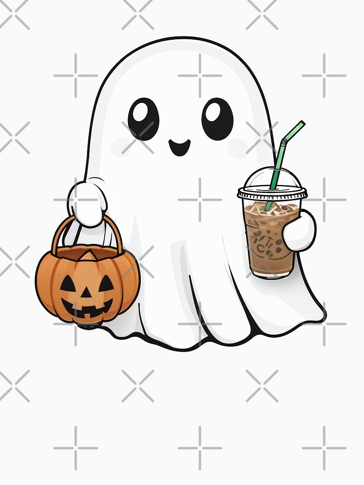 Halloween Ghost with a Cup of Coffee by Roman-Designer