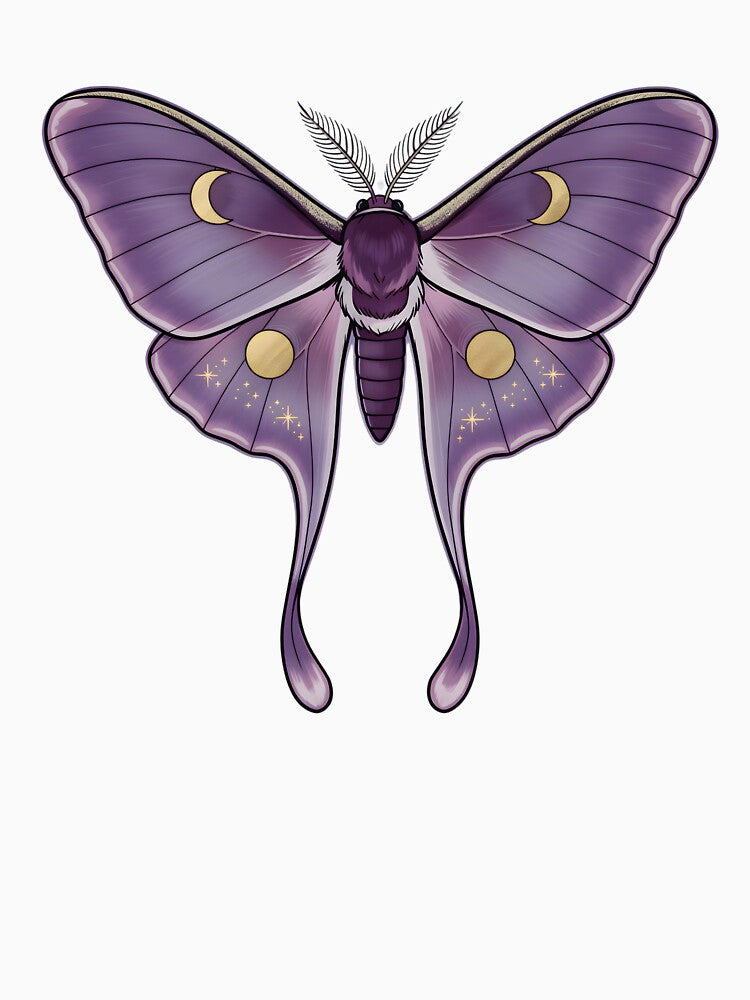 Celestial Luna Moth Illustration – Purple Moon Moth with Gold Stars by GiftsCreek