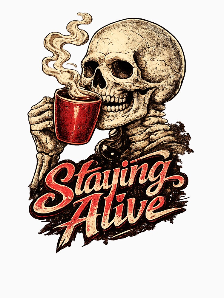 Staying Alive Skeleton Coffee Lover | Funny Halloween Vintage T-Shirt by HectorStore11