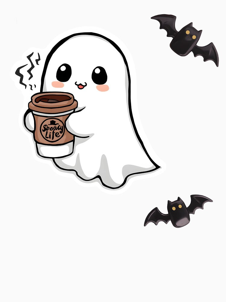 Kawaii Spooky Coffee Ghost – Cute Halloween Bat Aesthetic by Lu7u
