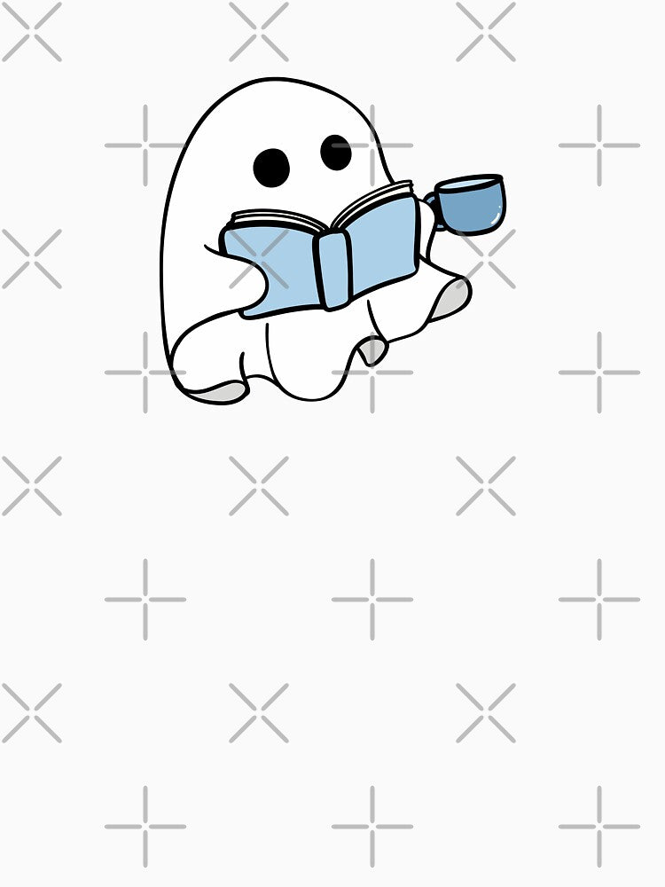 Blue sheet ghost with book and coffee mug by Neadoodles