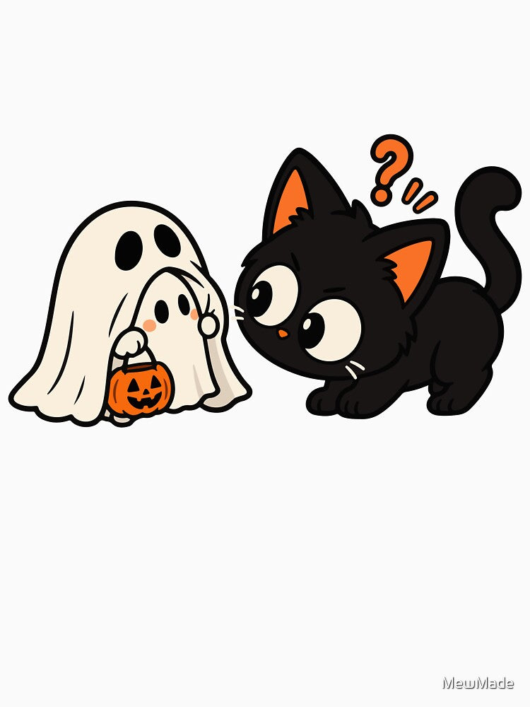 Halloween Black Cat and Ghost – Cute Spooky Cat by MewMade