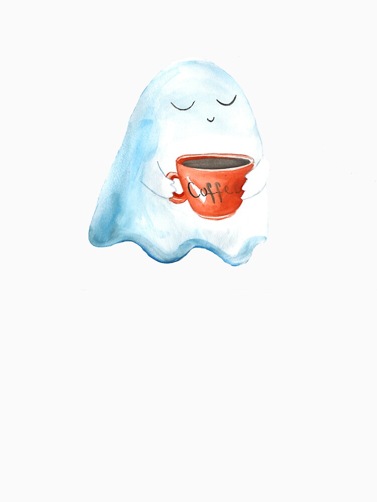 Cute Ghost with Coffee Mug - Watercolor Halloween by Kozhyna