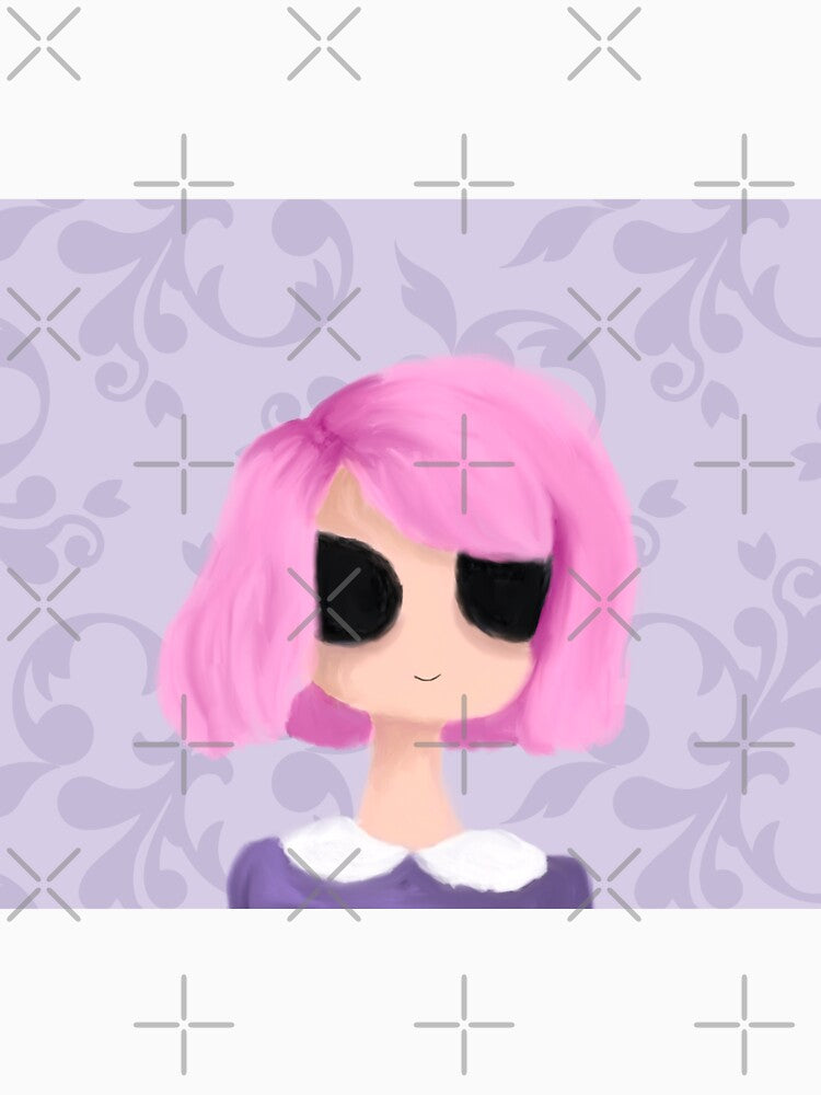Creepy Pink Haired Girl with Purple Background by KaitLouise