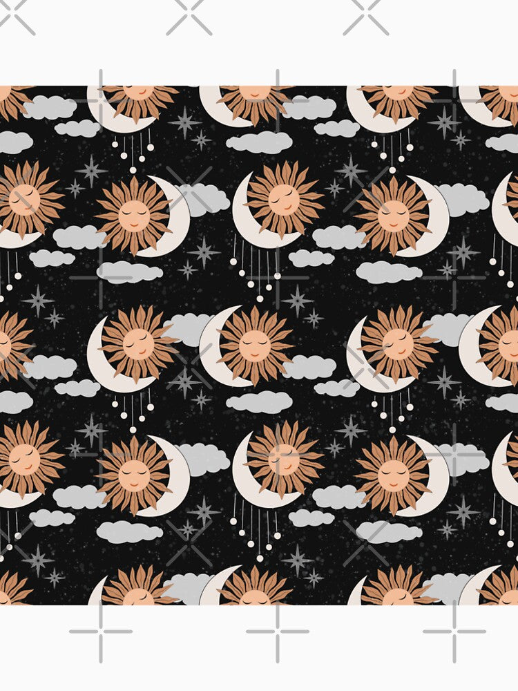 Medium scale of Black Celestial Sun Moon Pattern Boho Night Sky Art by DColourMuse