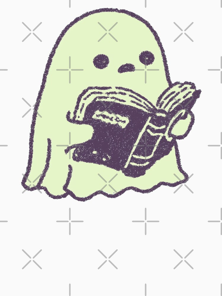 Reading Ghost, cute pastel illustration by Magnificent Lizard