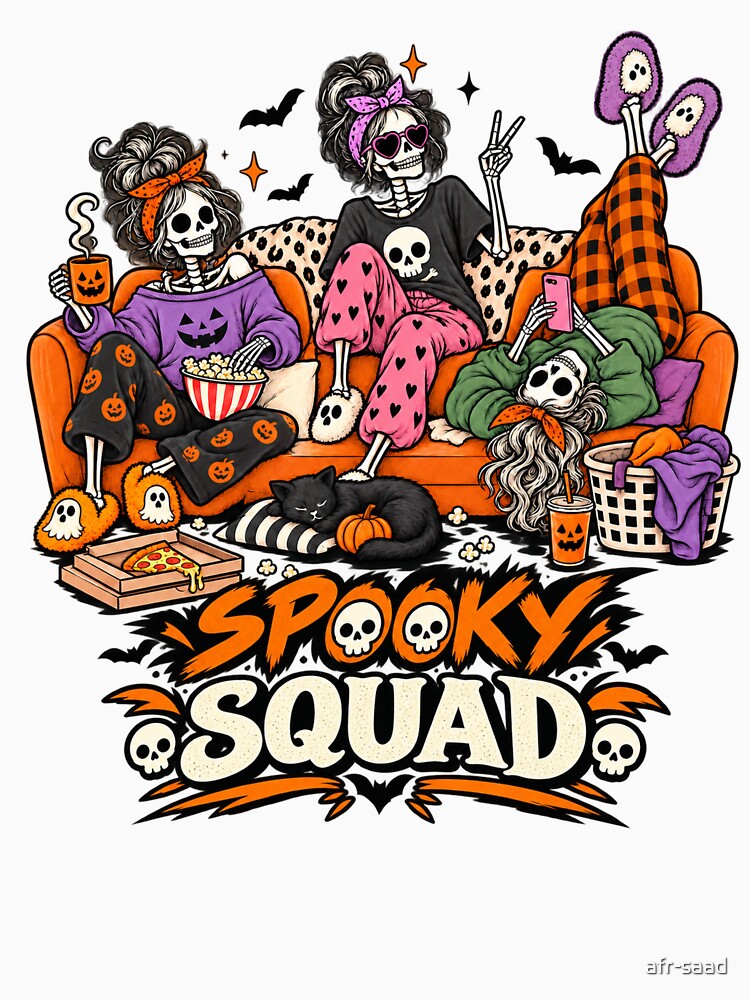 Spooky Squad Halloween Skeleton Friends Cute Spooky Party by afr-saad