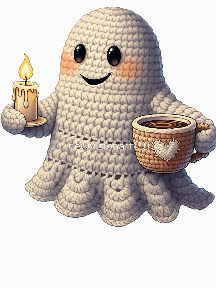 Crochet Ghost with Candle and Coffee by newvisionart191