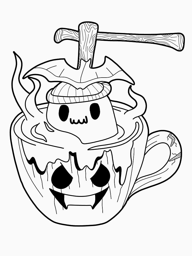 Spooky Ghost in a Coffee Cup with Bat Axe Hat – Cute Halloween Design by PILEXART