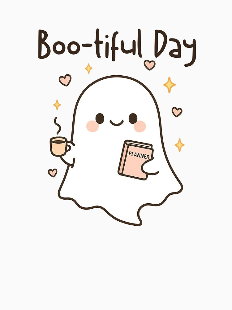 Smiling Ghost with Coffee and Planner by ppcreation