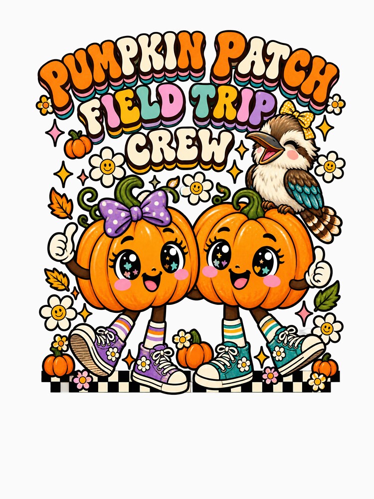 Pumpkin Patch Field Trip Crew Groovy Kawaii Pumpkin Kookaburra Aussie by Yellowriversss