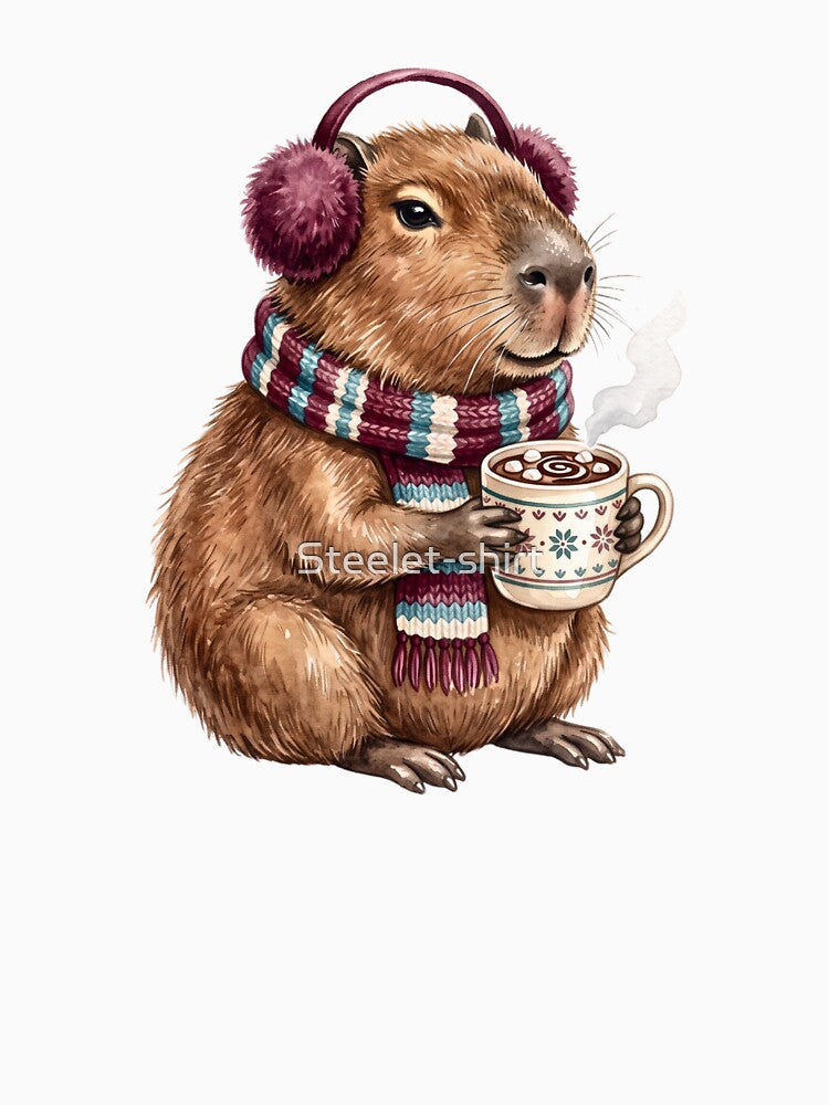 Capybara wearing earmuffs scarf by Steele-Art