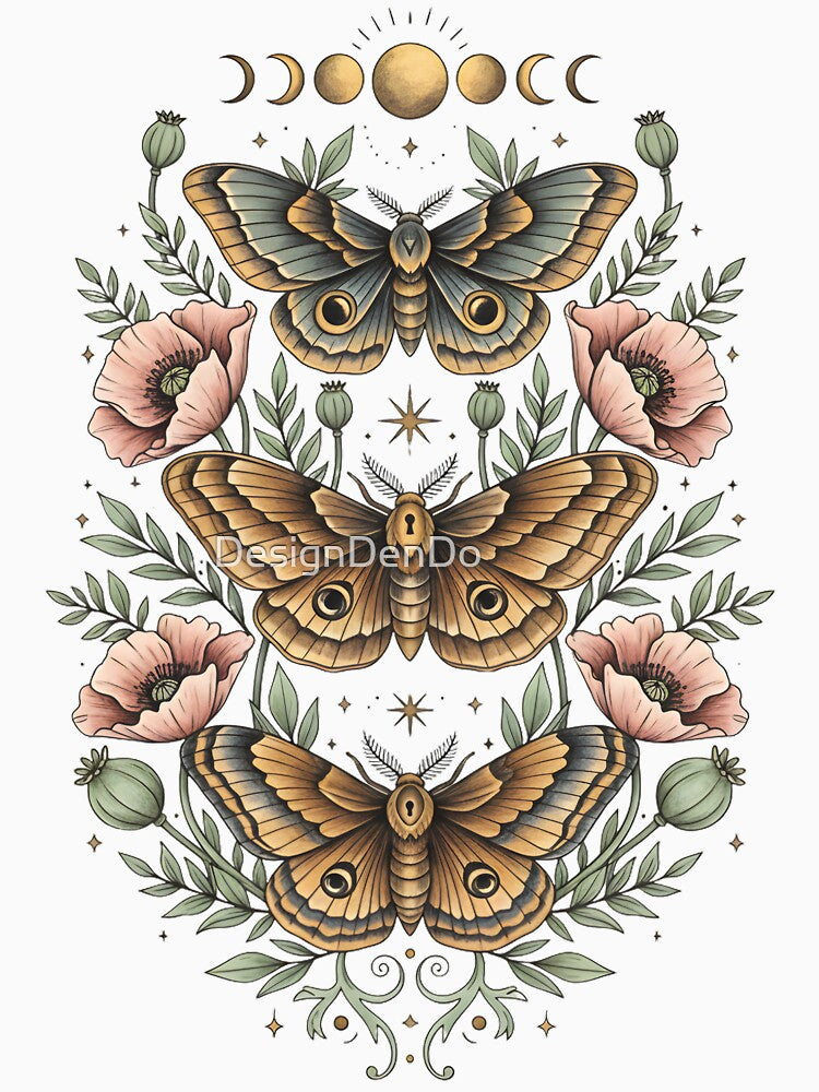 Vintage Moth Moon, Washed Boho Gothic Nature by DesignDenDo ⭐⭐⭐⭐⭐