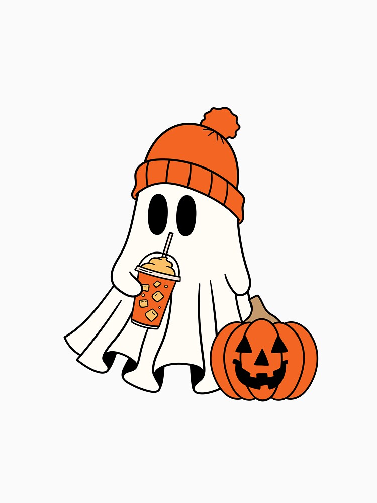 Spooky Cute Ghost with Pumpkin and Coffee – Halloween Cozy Vibes by lemooon juice
