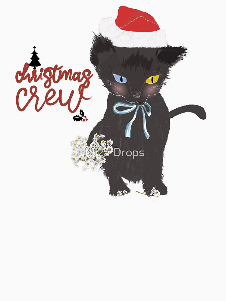 Christmas Theme Christmas Crew Black Cat – Cute Holiday Kitty with Santa Hat by Miza Drops