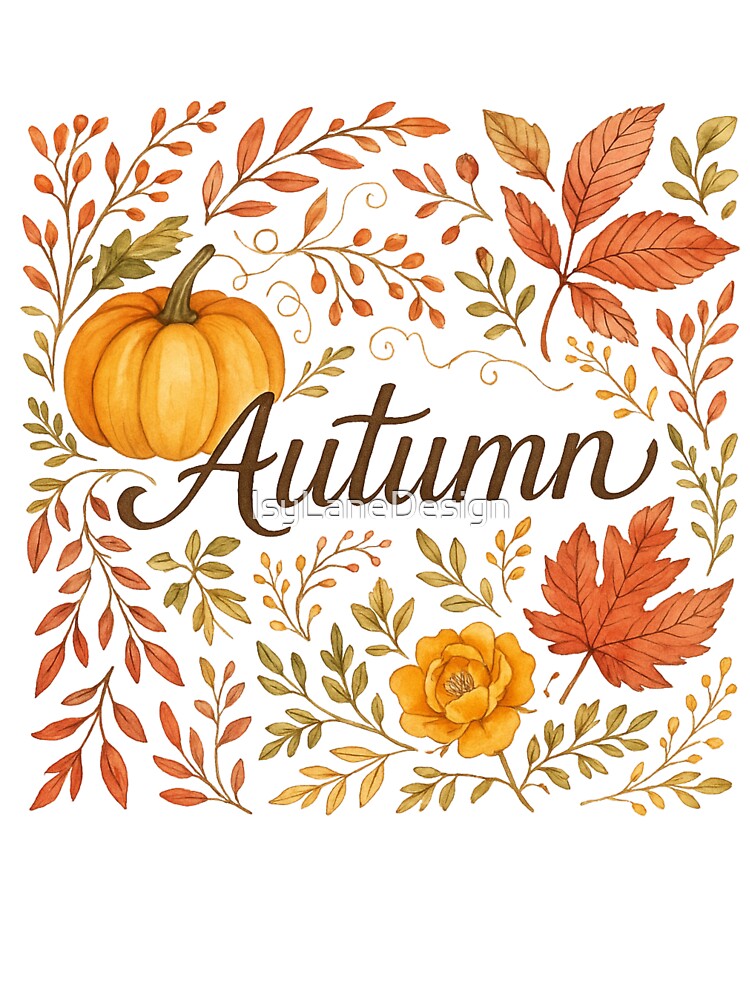 Autumn – Pumpkin and Leaves Autumn Design by IsyLaneDesign