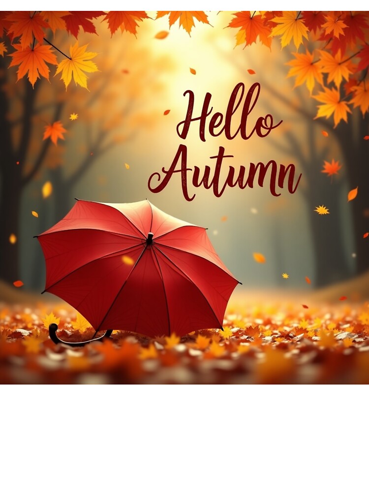Hello Autumn Red Umbrella – Cozy Fall Season Design by VivoStudio
