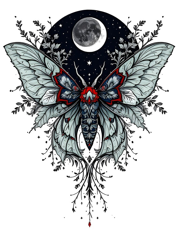 Gothic Moth Moon Phase Floral Art by NoctisCurio